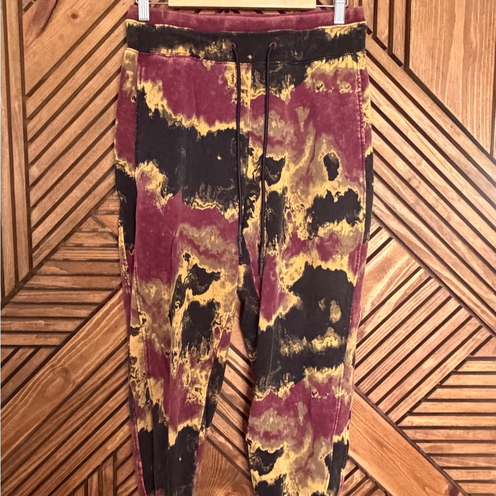 JoyLab Tie-Dye Jogger Pants in Burgundy, Black & Mustard-Medium